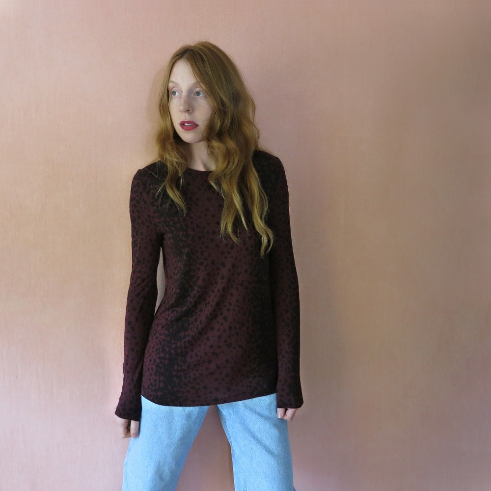 Vince Leopard Soft Knit LS Tee